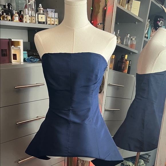 Rosie Assoulin Tops - Rosie Assoulin Midnight Blue Strapless peplum Top